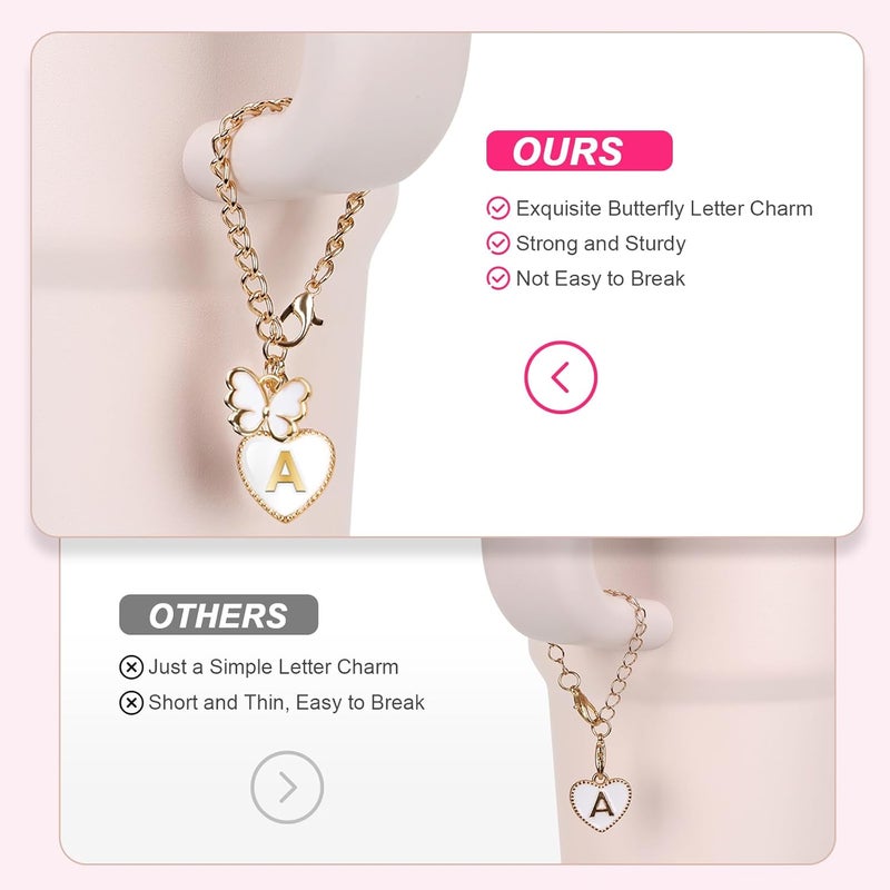 Buvizas 4PCS Compatible with Stanley Cup Accessories, 2PCS 0.4"/10MM Straw Cover Cap for Stanley Cup and 2PCS Butterfly Letter Charms for Stanley Cups 30&40 Oz, Straw Toppers for Stanley Cups (Letter J) - Image 4